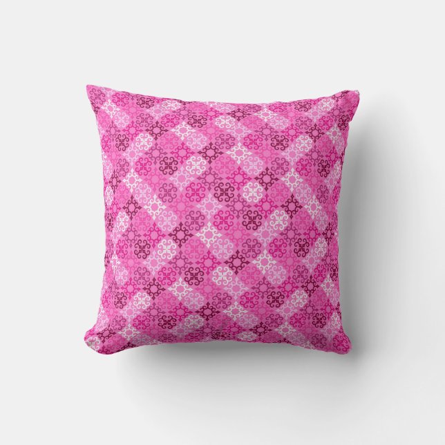 Roze Filigraan Diamant Patroon Kussen (Voorkant)