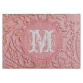 Roze filigraan hout monogram glas snijplank (Voorkant)
