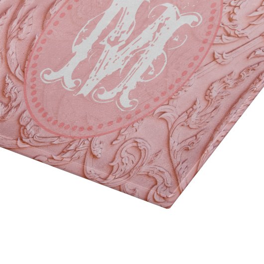 Roze filigraan hout monogram glas snijplank (Hoek)