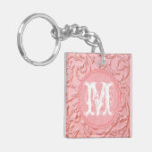 Roze filigraan houtsnijwerk Floral Glam Sleutelhan Sleutelhanger (Voorkant Links)