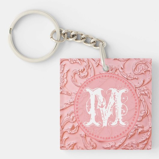 Roze filigraan houtsnijwerk Floral Glam Sleutelhan Sleutelhanger (Voorkant)