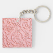 Roze filigraan houtsnijwerk Floral Glam Sleutelhan Sleutelhanger (Achterkant)