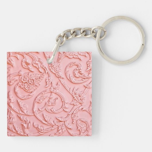Roze filigraan houtsnijwerk Floral Glam Sleutelhan Sleutelhanger (Achterkant)