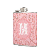 Roze filigraan houtsnijwerk Monogram Whiskey Flask Heupfles (Links)