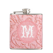 Roze filigraan houtsnijwerk Monogram Whiskey Flask Heupfles (Voorkant)