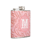Roze filigraan houtsnijwerk Monogram Whiskey Flask Heupfles (Rechts)