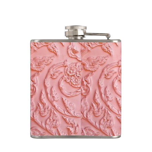 Roze filigraan houtsnijwerk Monogram Whiskey Flask Heupfles (Achterkant)