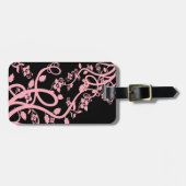 Roze Filigree en bloemen over zwarte Sjabloon Bagagelabel (Voorkant horizontaal)