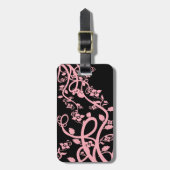 Roze Filigree en bloemen over zwarte Sjabloon Bagagelabel (Voorkant verticaal)
