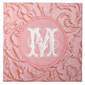 Roze Filigree Wood Carving Monogram Display Tile Tegeltje (Voorkant)