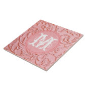 Roze Filigree Wood Carving Monogram Display Tile Tegeltje (Zijkant)