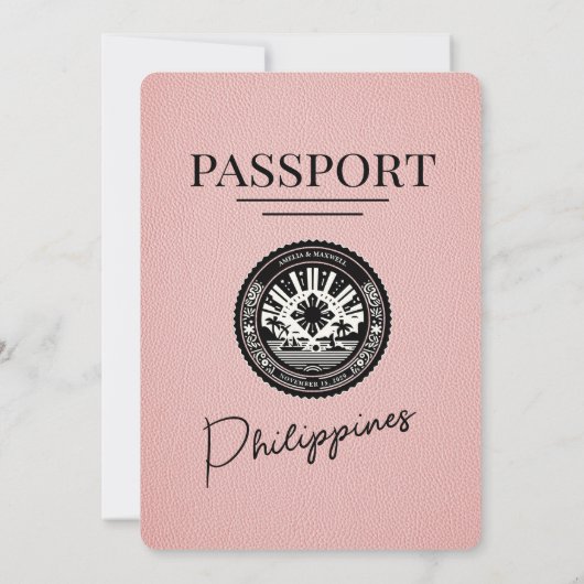 Roze Filippijnen Paspoort Huwelijksuitnodiging Kaart (Achterkant)