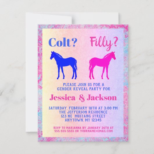 Roze filly & Blue Colt Western Stijl Geslacht Kaart (Voorkant)