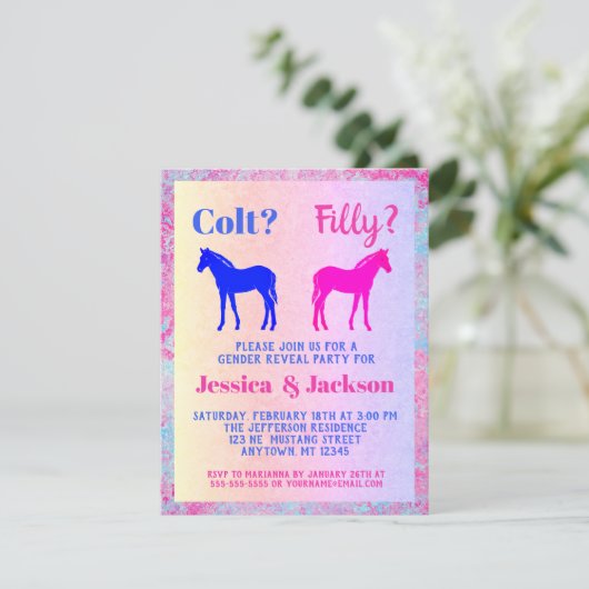 Roze filly & Blue Colt Western Stijl Geslacht Kaart (Staand voorkant)