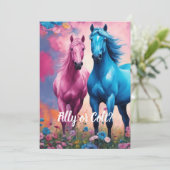 Roze filly & Blue Colt Western Stijl Geslacht Kaart (Staand voorkant)