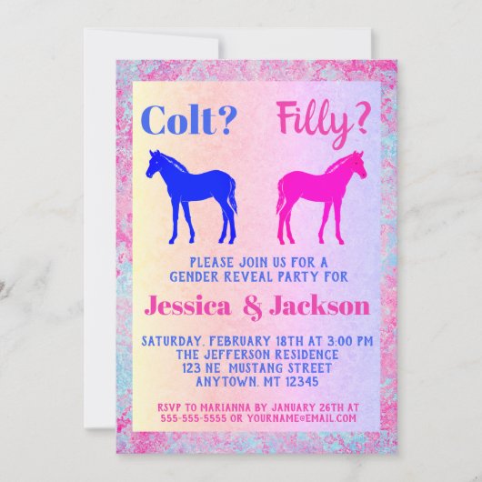 Roze filly & Blue Colt Western Stijl Geslacht Kaart (Voorkant)