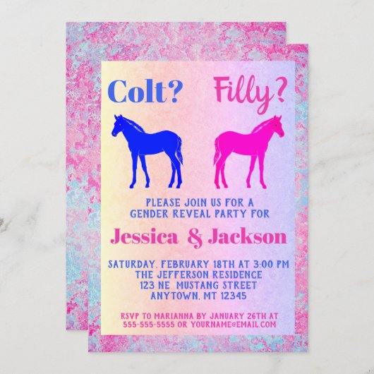 Roze filly & Blue Colt Western Stijl Geslacht Kaart (Voorkant / Achterkant)