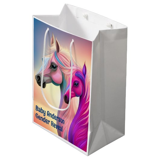 Roze filly & Blue Colt Western Stijl Geslacht Medium Cadeauzakje (Voorkant Gekanteld)