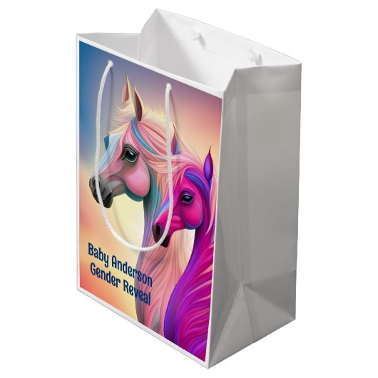 Roze filly & Blue Colt Western Stijl Geslacht Medium Cadeauzakje (Achterkant Gekanteld)