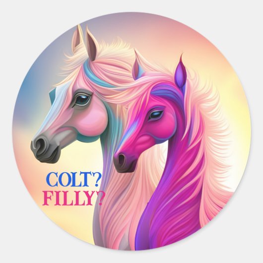 Roze filly & Blue Colt Western Stijl Geslacht Ronde Sticker (Voorkant)