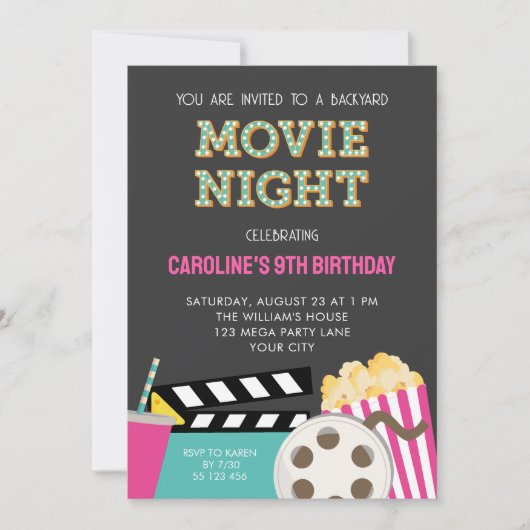 ROZE FILM NACHT PARTY UITNODIGING (Voorkant)