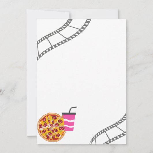Roze Film & Pizza Nacht Verjaardagsfeest Uitnodigi Kaart (Achterkant)