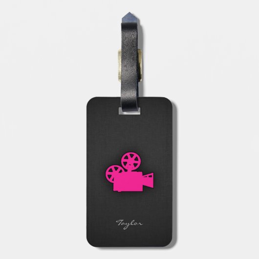 Roze Filmcamera Bagagelabel (Achterkant verticaal)