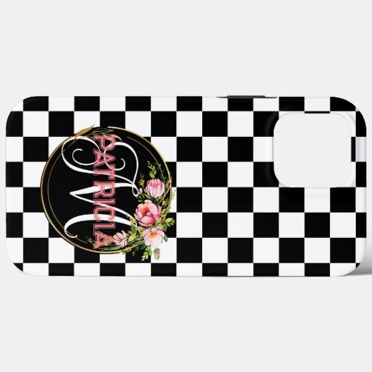 Roze filmomhulde zwart-witte monogram met roze flo Case-Mate iPhone case (Achterkant (horizontaal))