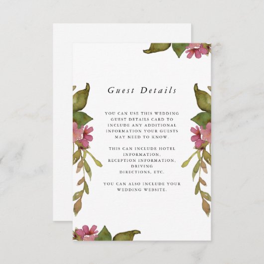  roze finale bruiloft informatiekaartje (Voorkant / Achterkant)
