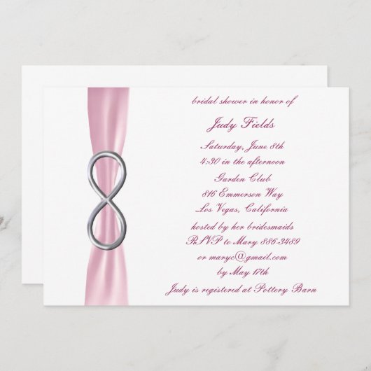 Roze finity Bridal Shower Invitation Kaart (Voorkant / Achterkant)