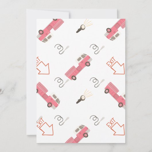 Roze Firetruck Verjaardag Uitnodiging (Achterkant)