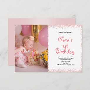 Roze First Birthday Baby Girl Fotouitnodiging