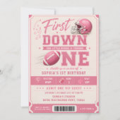 Roze First Down One Voetbal 1e Verjaardag Kaart (Voorkant)