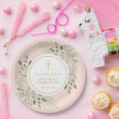 Roze First Holy Communion met groen Papieren Bordje (Feest)