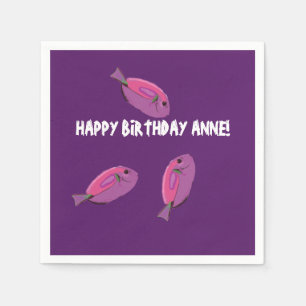 Roze Fishes Custom Name Birthday Napkins Servet