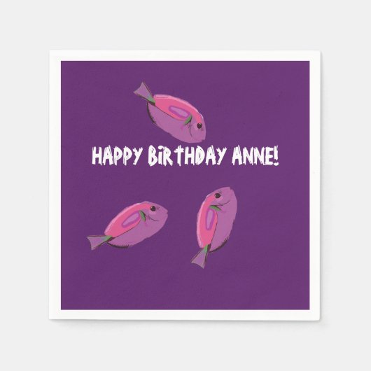 Roze Fishes Custom Name Birthday Napkins Servet (Voorkant)