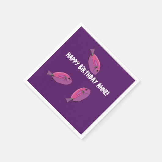 Roze Fishes Custom Name Birthday Napkins Servet (Hoek)