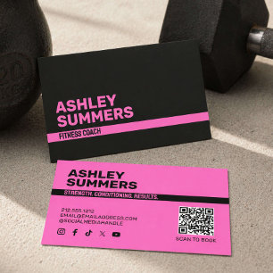 Roze Fitnesscoach met pit Visitekaartje
