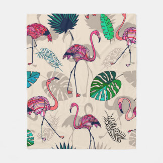 Roze flamigos en tropische bladeren naadloos patro fleece deken