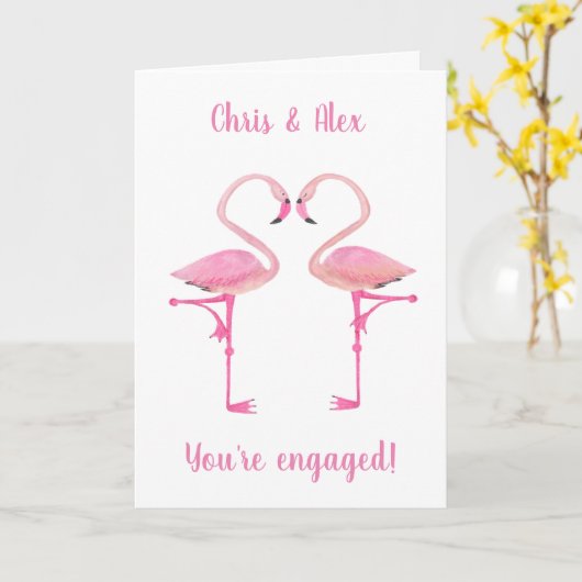 Roze flamingkaart voor verloving kaart (Gele Bloem)