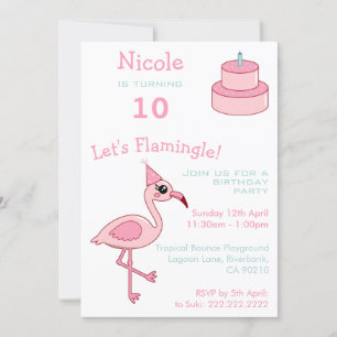 Roze Flamingo 10th Birthday Party Invitation Kaart