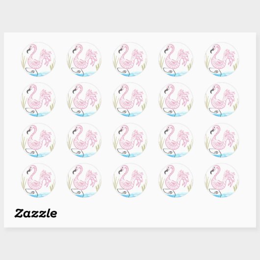 Roze Flamingo #13 Ronde Sticker (Vel)