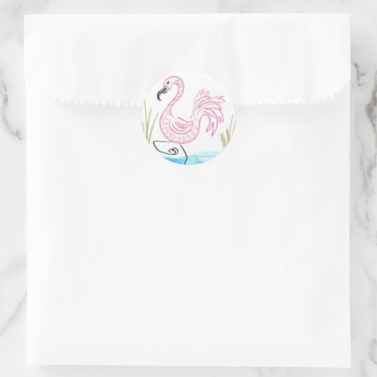 Roze Flamingo #13 Ronde Sticker (Tas)