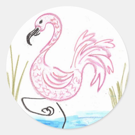 Roze Flamingo #13 Ronde Sticker (Voorkant)