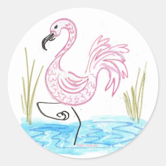 Roze Flamingo 13 Ronde Sticker (Voorkant)