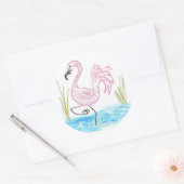 Roze Flamingo 13 Ronde Sticker (Envelop)