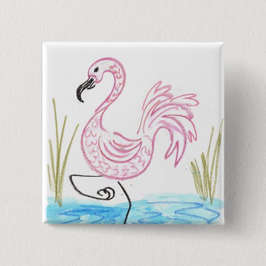 Roze Flamingo #13 Vierkante Button 5,1 Cm (Voorkant)