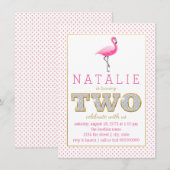 Roze Flamingo 2e verjaardag Kaart (Voorkant / Achterkant)