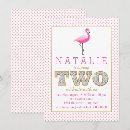 Roze Flamingo 2e verjaardag Kaart (Voorkant / Achterkant)