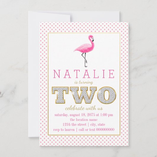 Roze Flamingo 2e verjaardag Kaart (Voorkant)